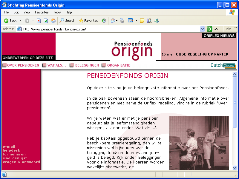<span>Pensioenfonds Origin = Homepage</span></p>